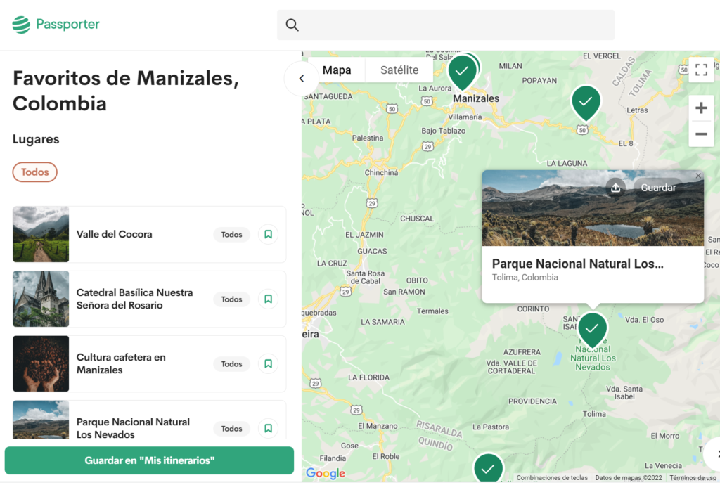 Mapa de viaje a Manizales