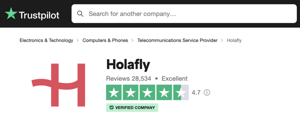 Opinión de Holafly en Trustpilot