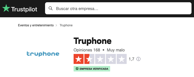 Avaliação da Truphone na Trustpilot