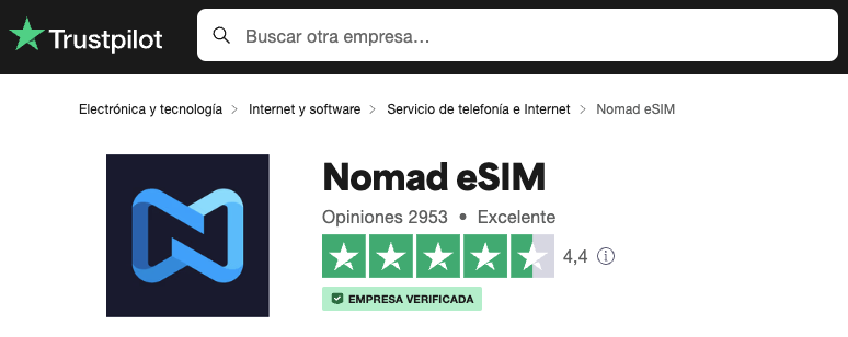 Avaliação da Nomad na Trustpilot