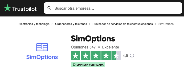 Avaliação da SimOptions na Trustpilot