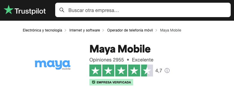 Avaliação Maya Mobile Trustpilot