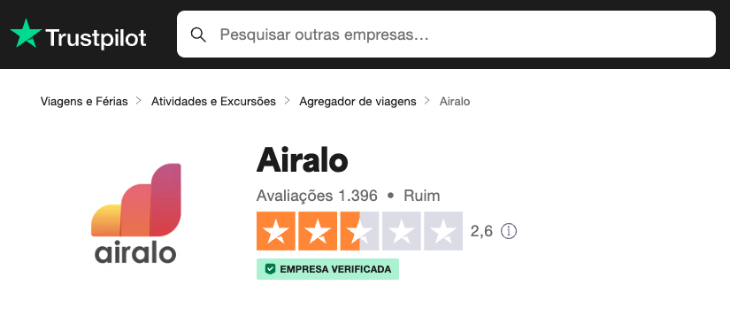 Avaliacao da Airalo na Trustpilot