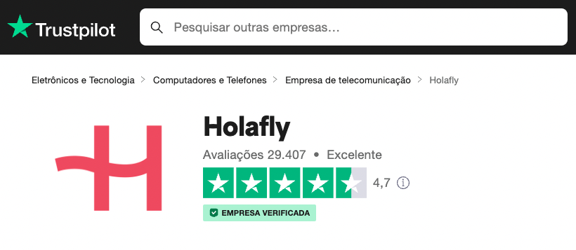 Avaliacao da Holafly na Trustpilot